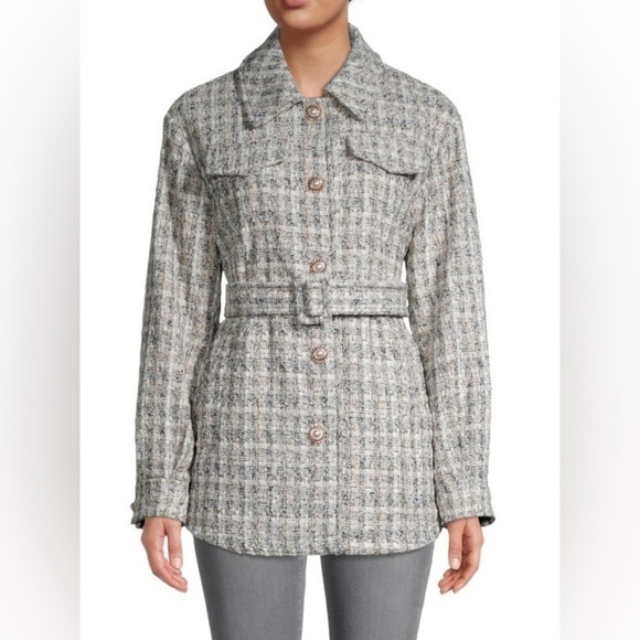 LAUNDRY BY SHELLI SEGAL Tweed Belted Jacket Size L - Picture 1 of 8
